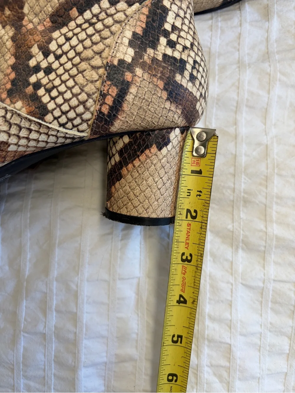 Snake-Print Ankle Booties in Tan and Brown